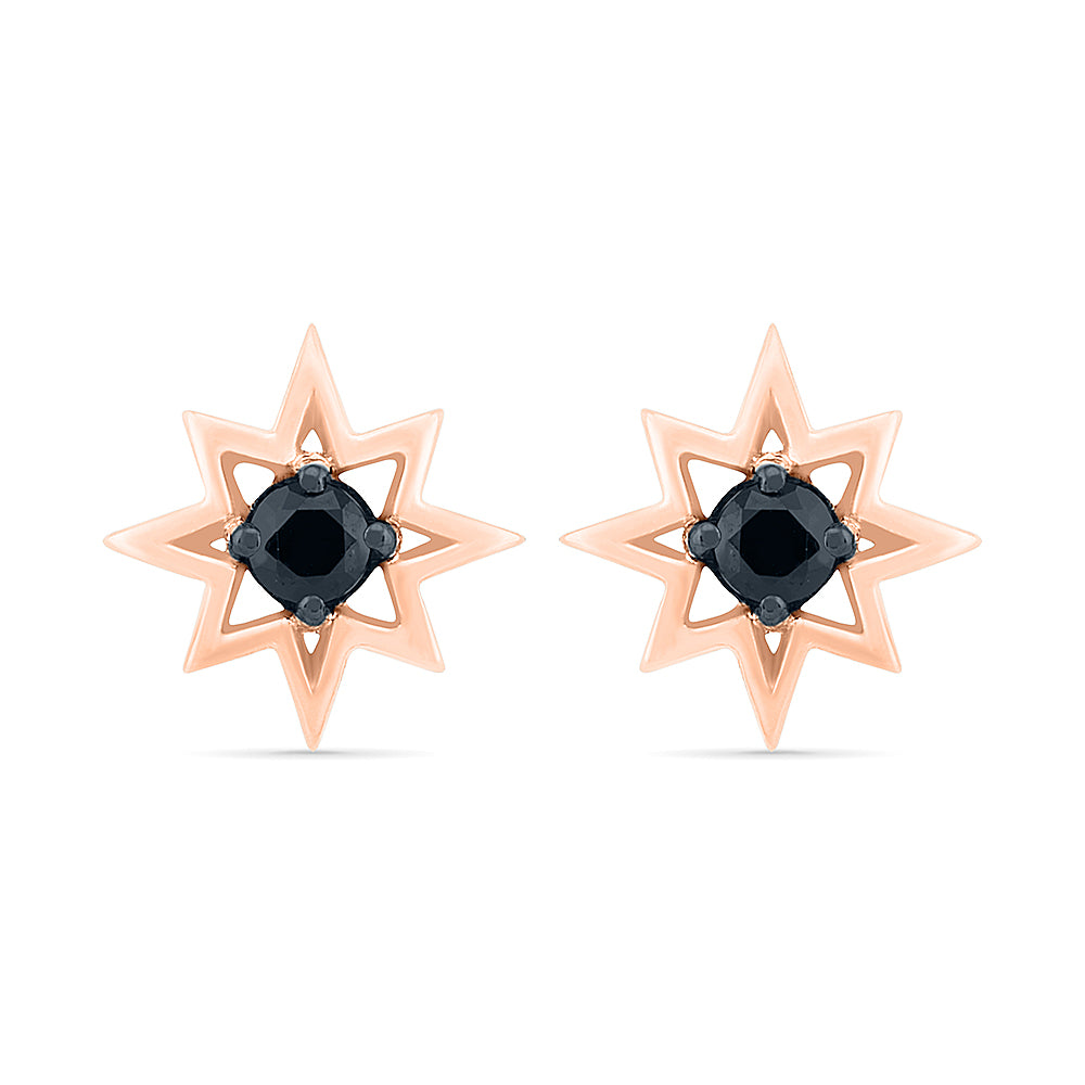 Star Stud Earrings With Black Diamond