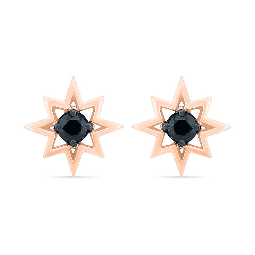 Star Stud Earrings With Black Diamond