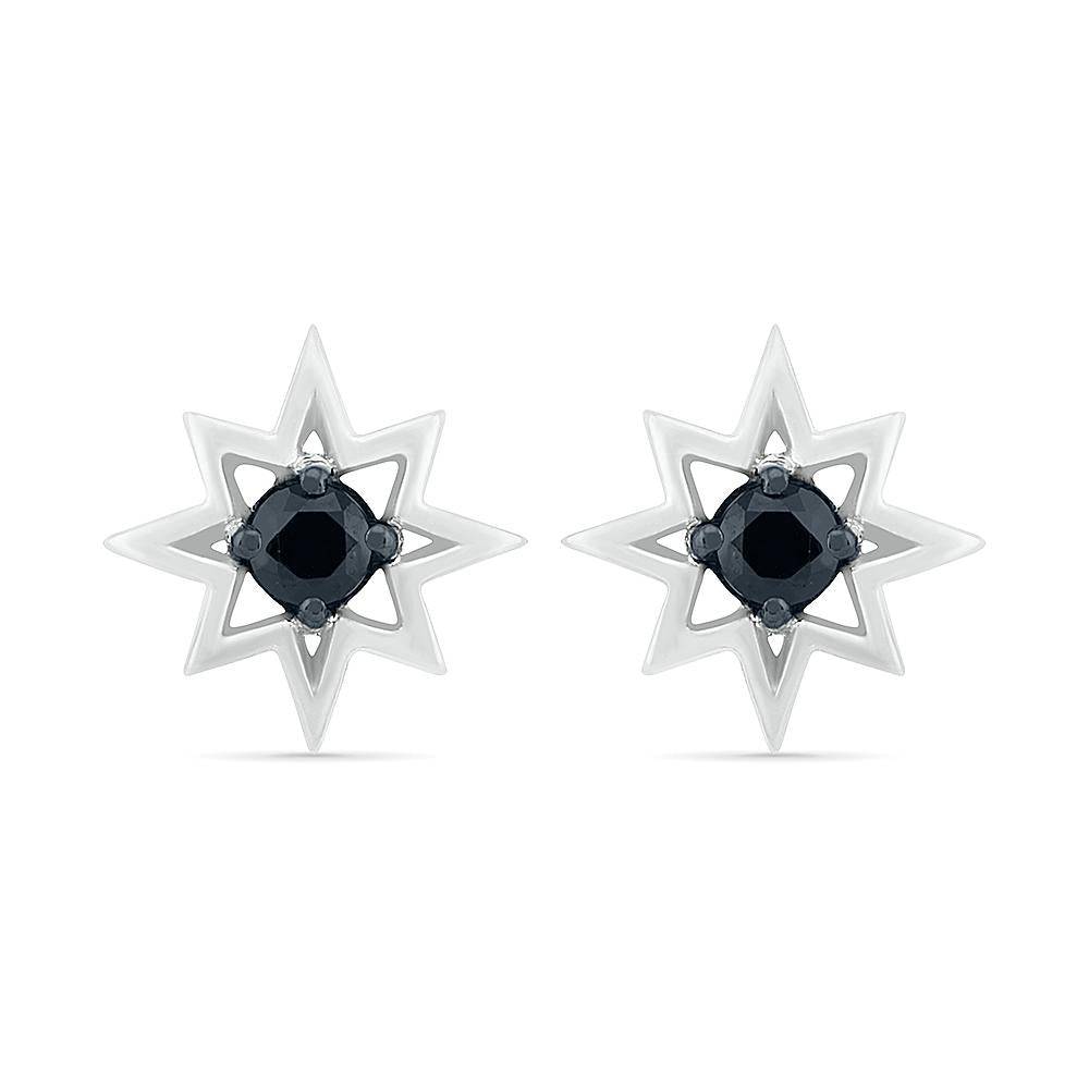 Star Stud Earrings With Black Diamond