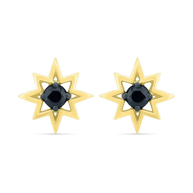 Star Stud Earrings With Black Diamond