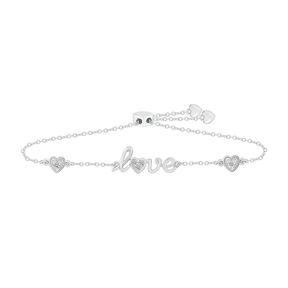 Love Script Diamond Bolo Bracelet With Hearts - JBJ