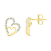 Diamond Stud Earrings with Double Heart Design - JBJ
