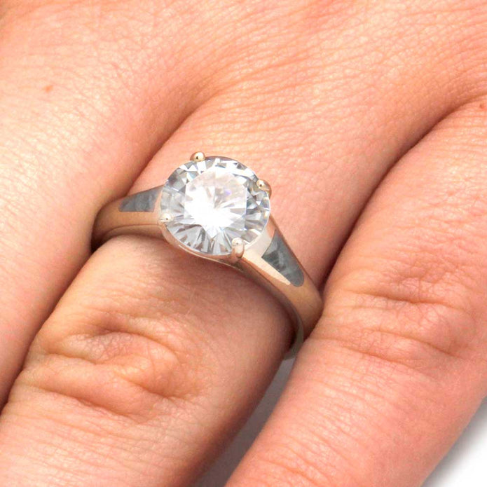 White Gold Engagement Ring With Moissanite And Meteorite Accents-3215 - Jewelry by Johan