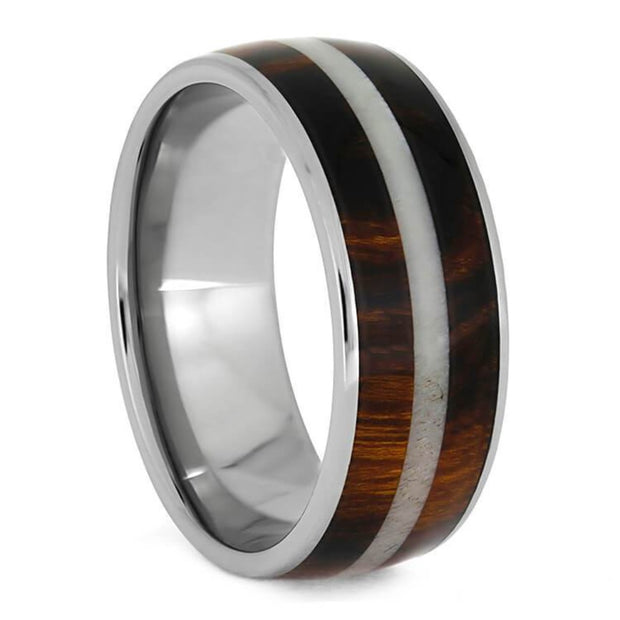 Honduran Rosewood Ring With Antler Center Pinstripe-3703 - Jewelry by Johan