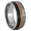 Titanium Ring With Dinosaur Bone, Meteorite & Orange Enamel-2122 - Jewelry by Johan