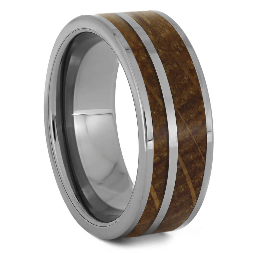 Tungsten Ring With Whiskey Barrel Oak Wood