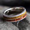 Damascus & Wood Men's Wedding Band with White Gold Pinstripe