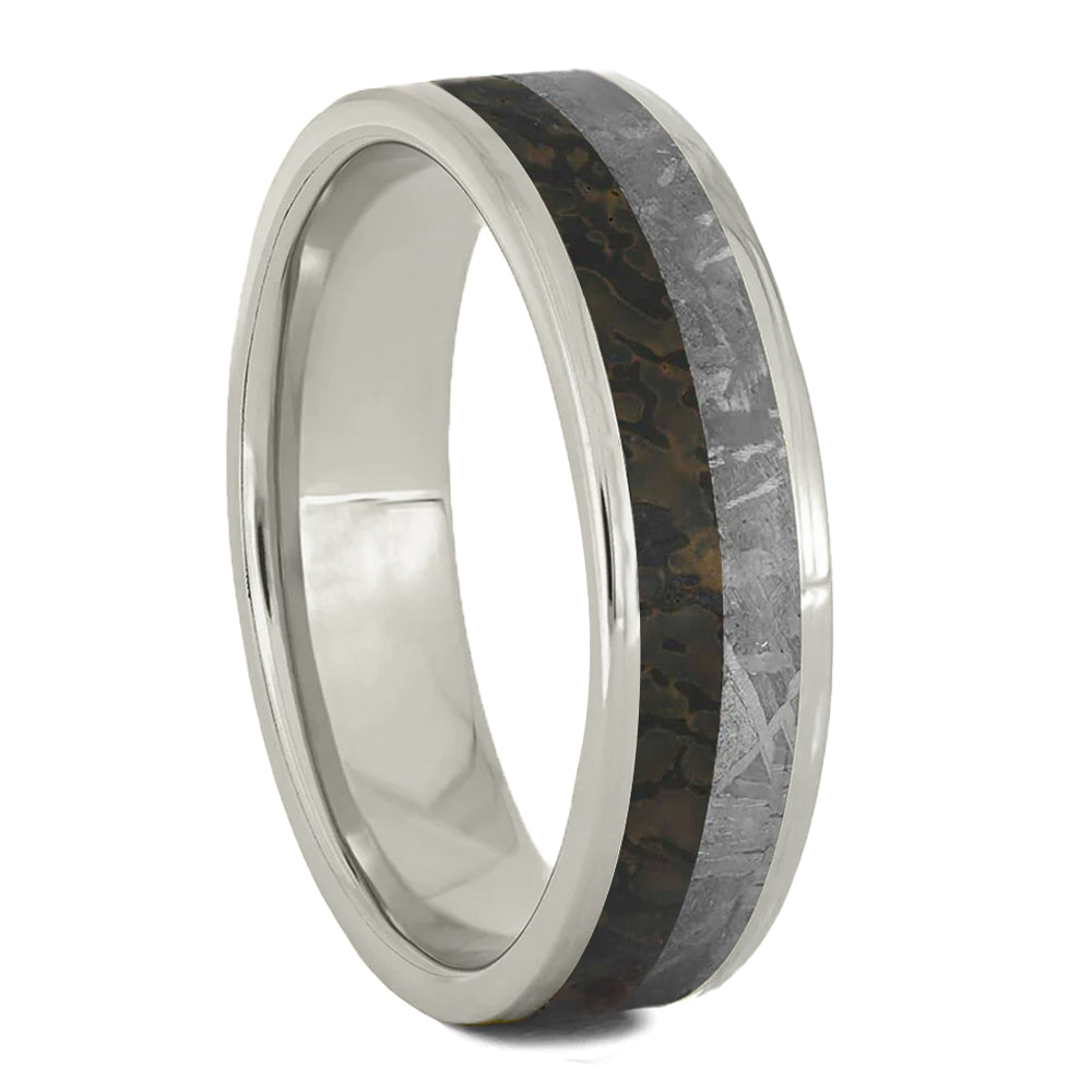Matching Wedding Bands With Meteorite & Dinosaur Bone