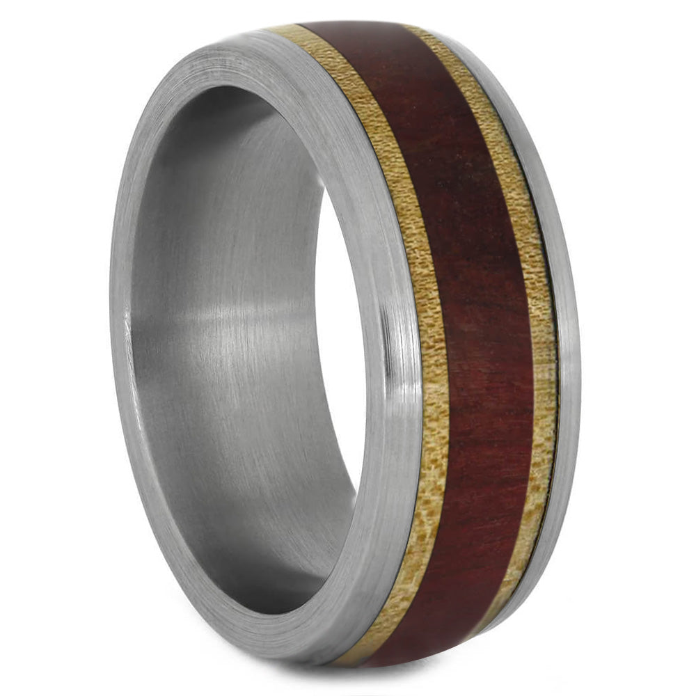 Redwood & Maple Wood Wedding Band, Double Wood Inlay Ring - Jewelry by Johan