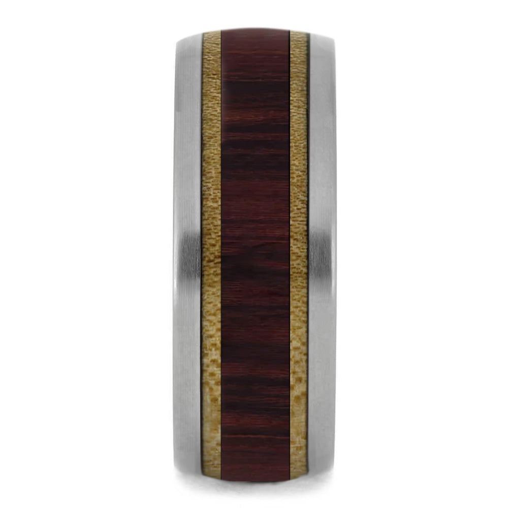 Redwood & Maple Wood Wedding Band, Double Wood Inlay Ring - Jewelry by Johan