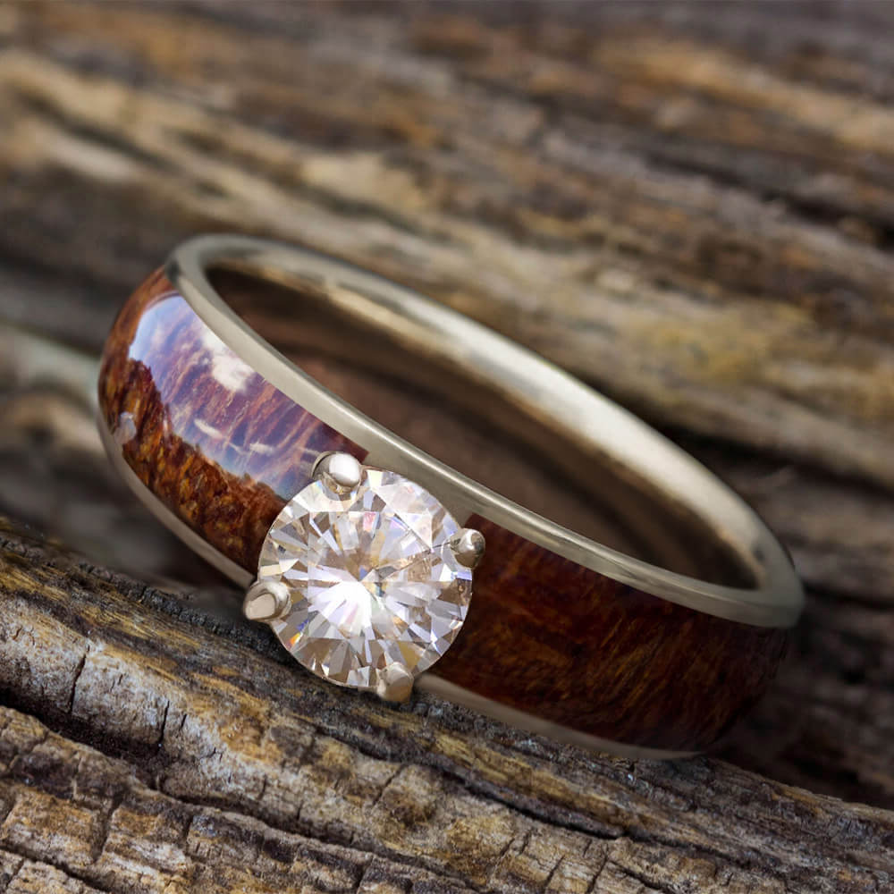 Diamond Halo Wood Engagement Ring | Casavir Jewelry