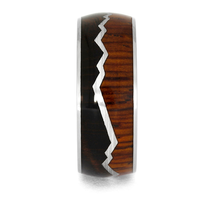 Titanium Mountain Ring with Dark Cherry Burl and Cocobolo Wood-3950 - Jewelry by Johan