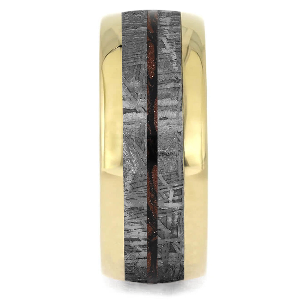 Meteorite & Mokume Gane Men's Wedding Band With Gold Edges - Jewelry by Johan