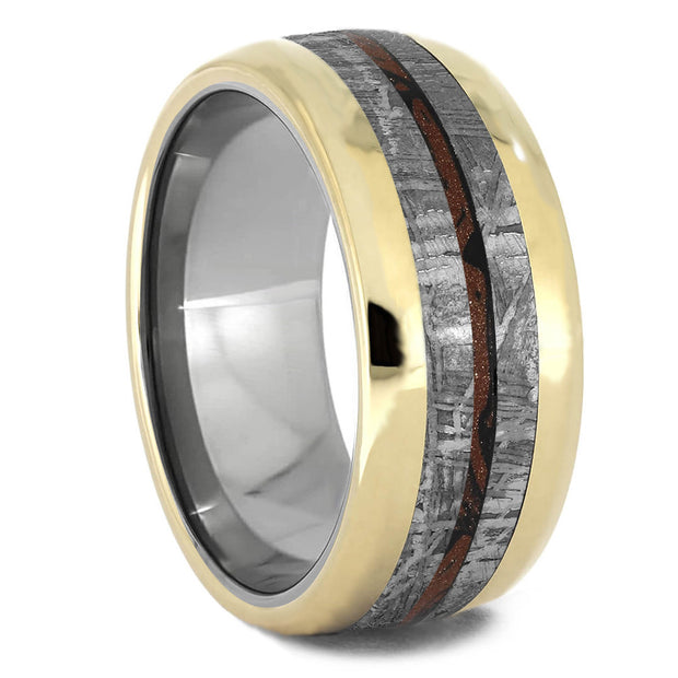 Meteorite & Mokume Gane Men's Wedding Band With Gold Edges - Jewelry by Johan