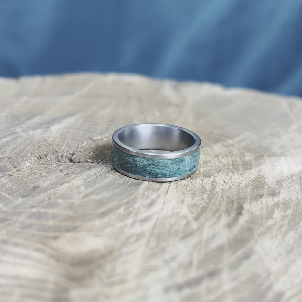 Matte Titanium Ring With Green Wood Inlay