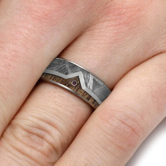 Chevron Men's Wedding Band With Meteorite