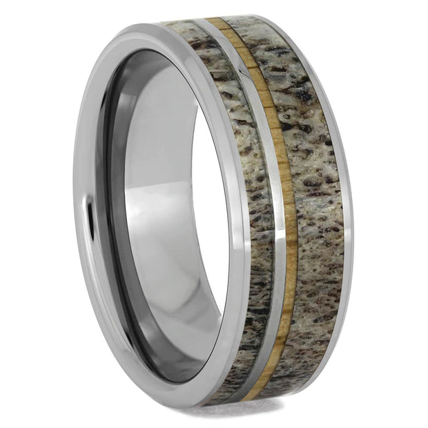 Deer Antler And Oak Wood Tungsten Ring - Jewelry by Johan