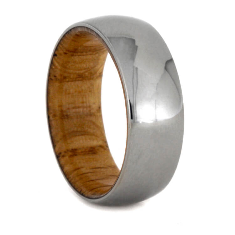 Polished Titanium Ring With Oak Wood Sleeve