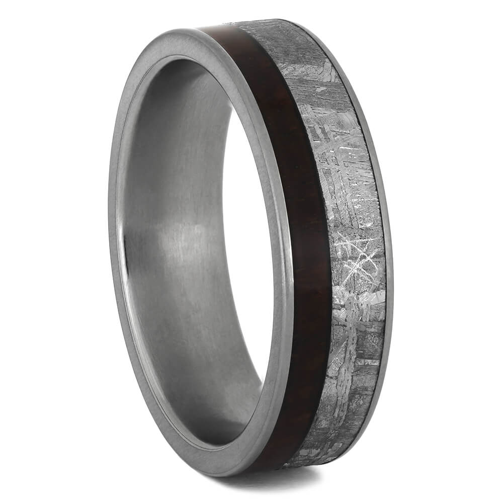 Meteorite and Wood Wedding Bands