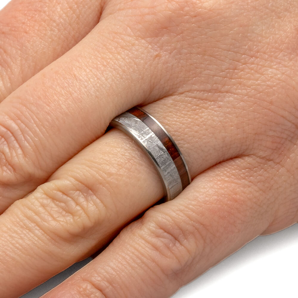 Titanium Men's Wedding Band with Wood and Meteorite-2216 - Jewelry by Johan