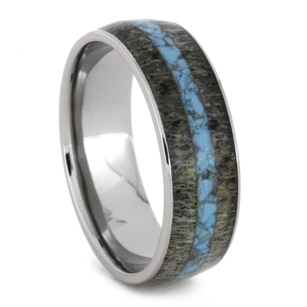 Deer Antler And Turquoise Ring In Titanium-3272 - Jewelry by Johan