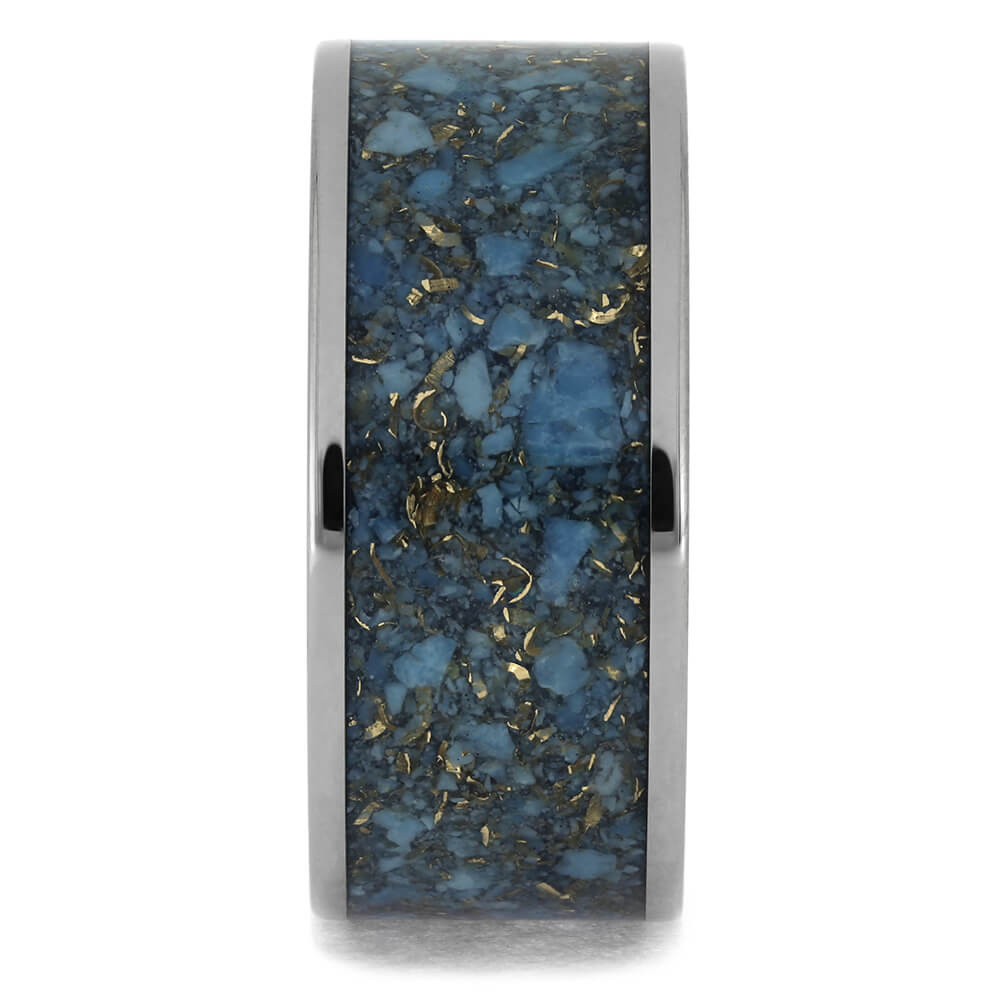 Wide Titanium Wedding Bands with Turquoise