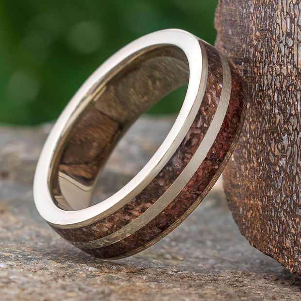 White Gold Dinosaur Bone Men's Wedding Band