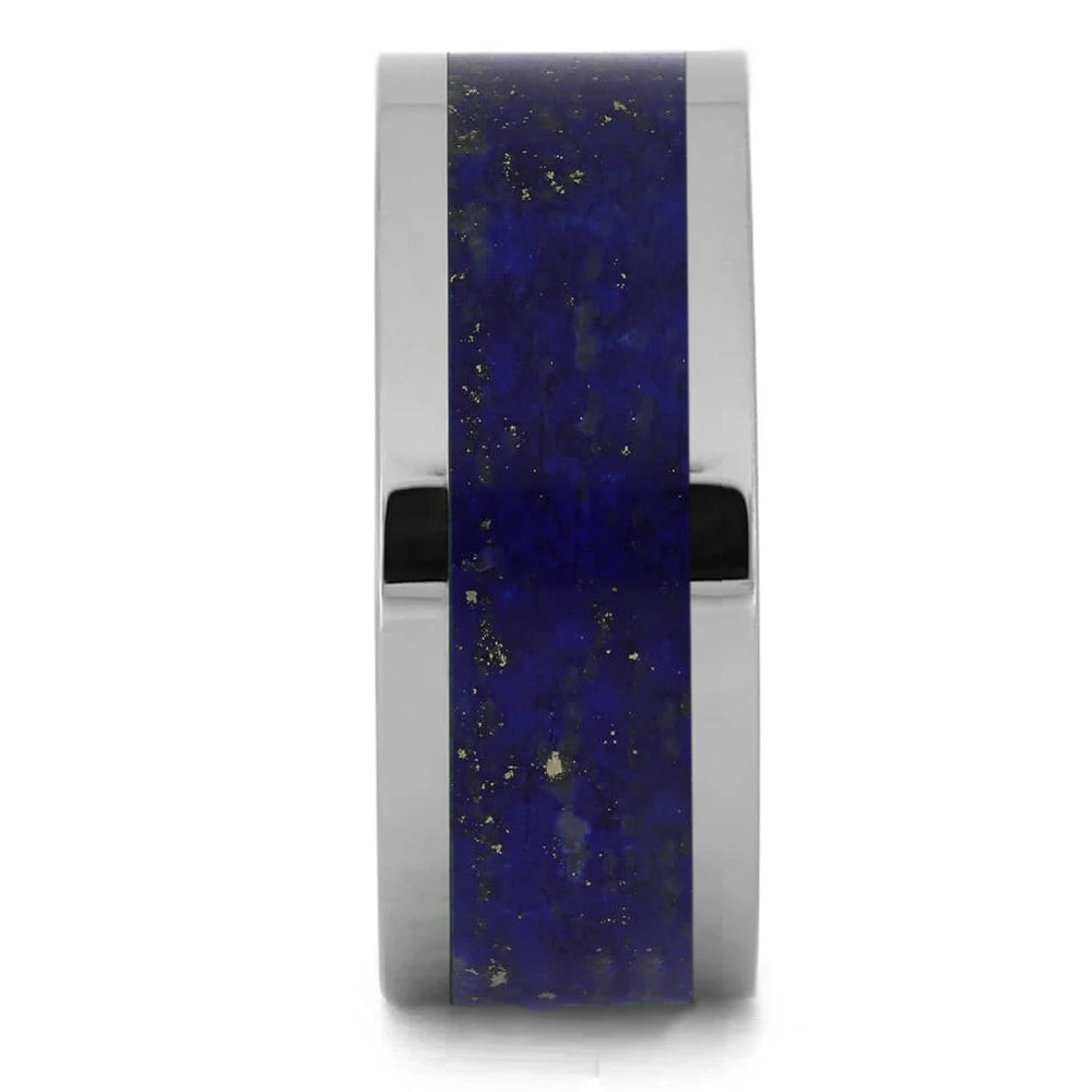Platinum Wedding Band With Lapis Lazuli, Blue Ring for Groom - Jewelry by Johan