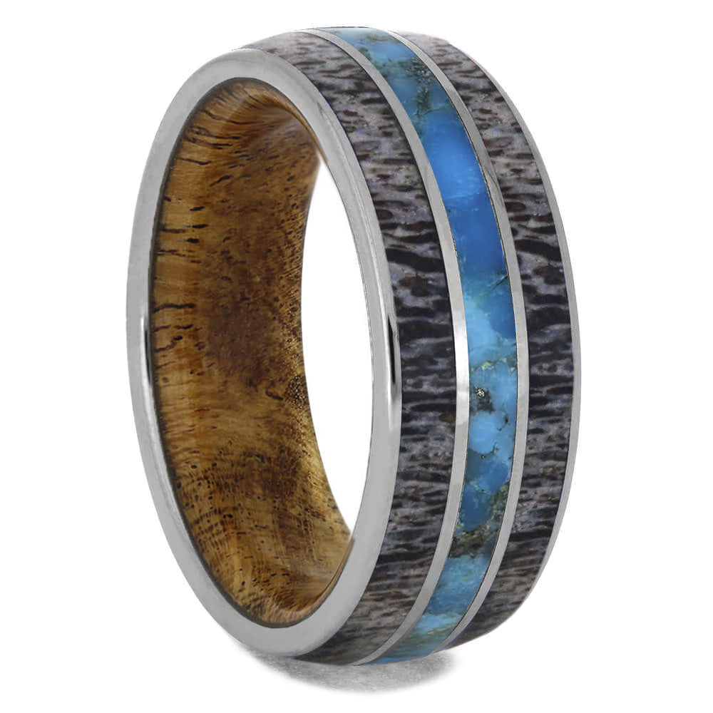 Turquoise Wedding Ring Set with Antler and Wood - Jewelry by Johan