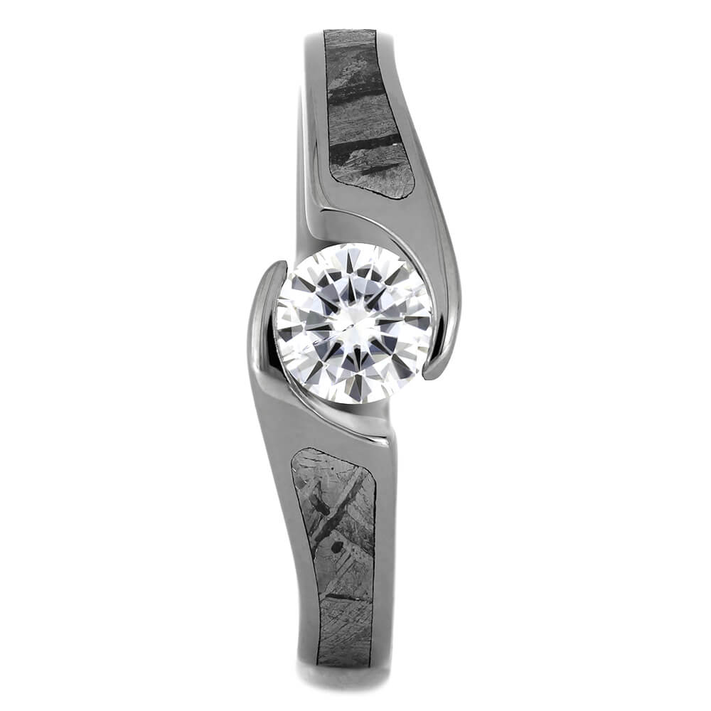 Tension Set Engagement Ring with Meteorite