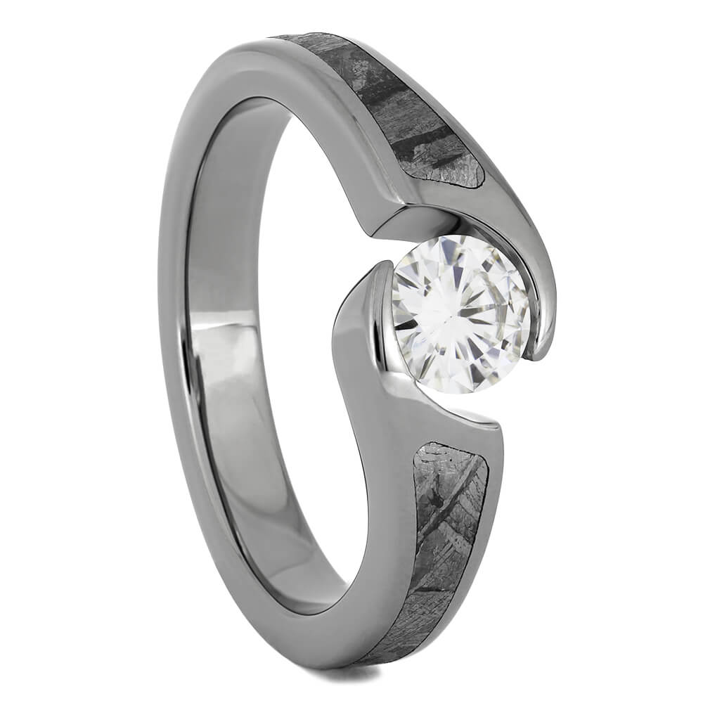 Tension Set Engagement Ring With Meteorite - Unknown / Diamond