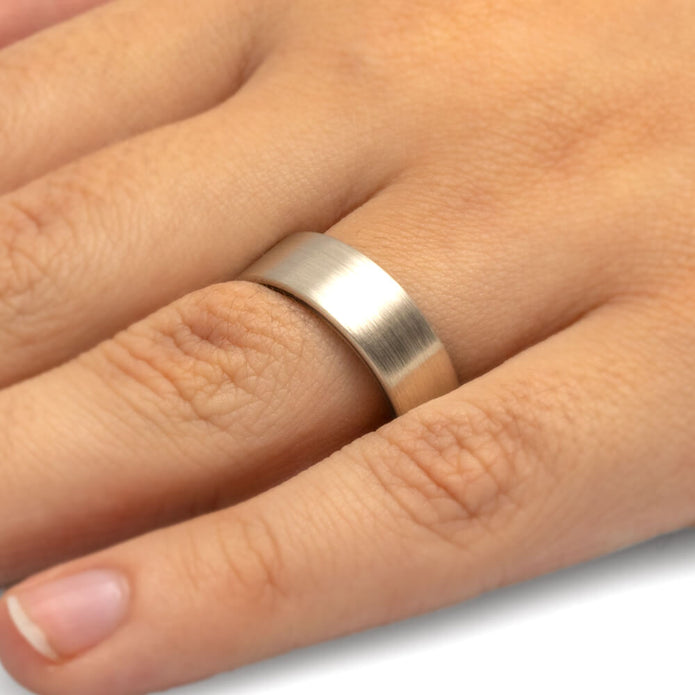White Gold Wedding Band, Sindora Wood Ring With Brushed Finish-2281 - Jewelry by Johan