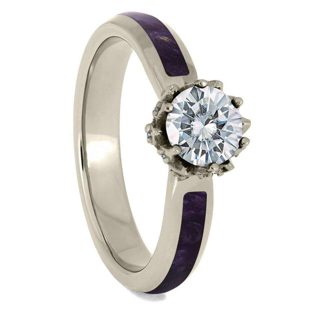 Purple Wood Wedding Ring Set with Moissanite Engagement Ring