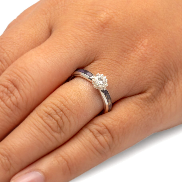 White Gold and Purple Wood Engagement Ring