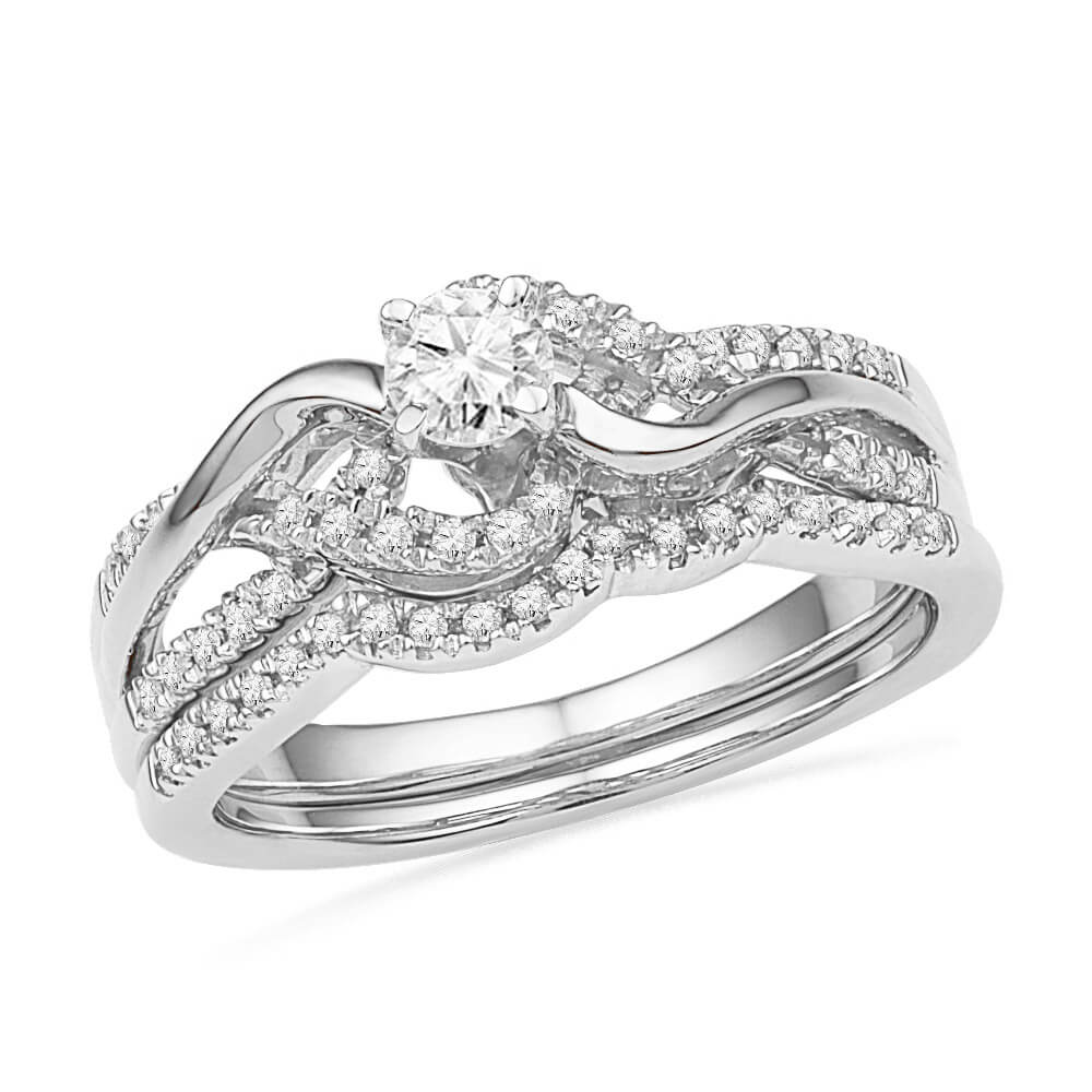 Swirl Diamond Engagement Ring Set, Sterling Silver-SHRB018363-SS - Jewelry by Johan