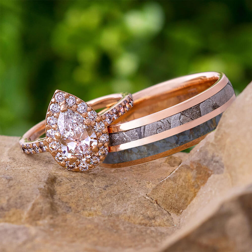 Wedding Band His And Hers Set-14K Rose Gold Wedding Rings-Filigree Matching  Band Set - Camellia Jewelry