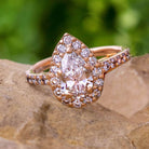 Rose Gold Pear Shaped Moissanite Engagement Ring, Diamond Halo Ring - Jewelry by Johan