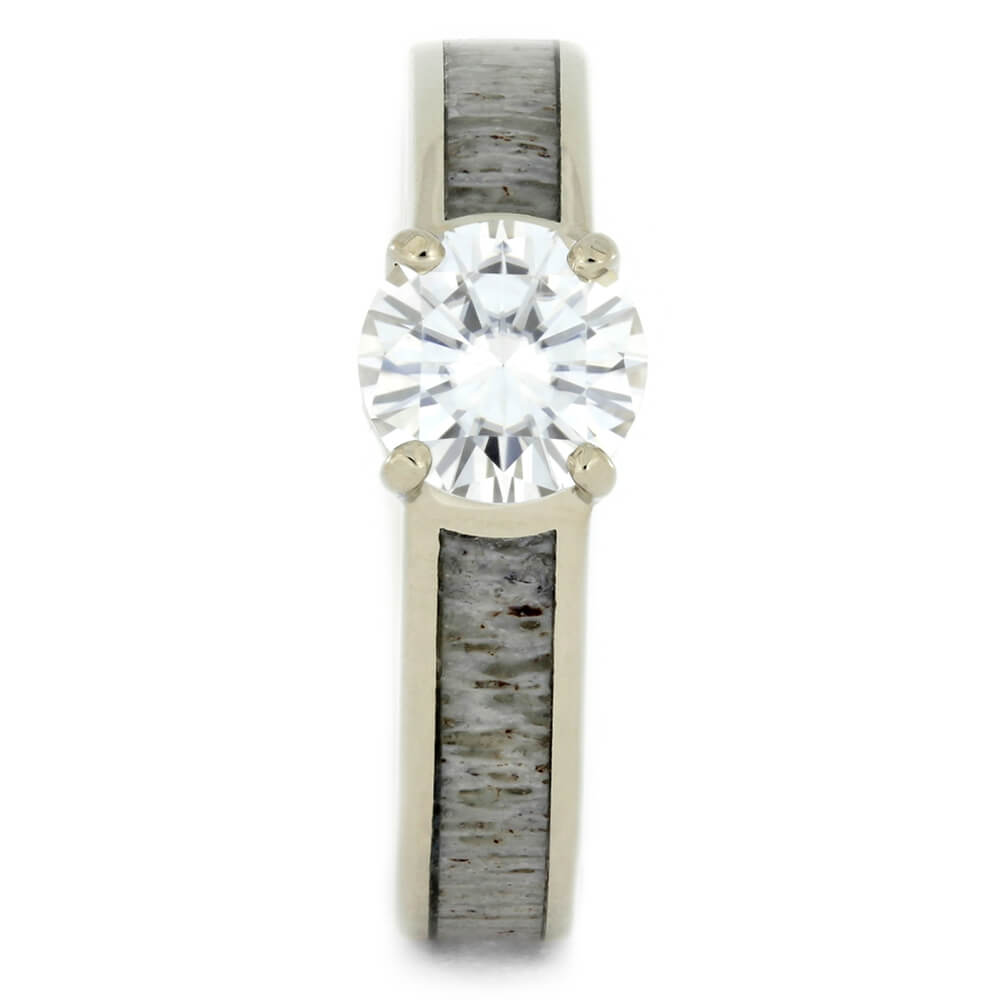 White Gold Moissanite Engagement Ring With Deer Antler-2313 - Jewelry by Johan