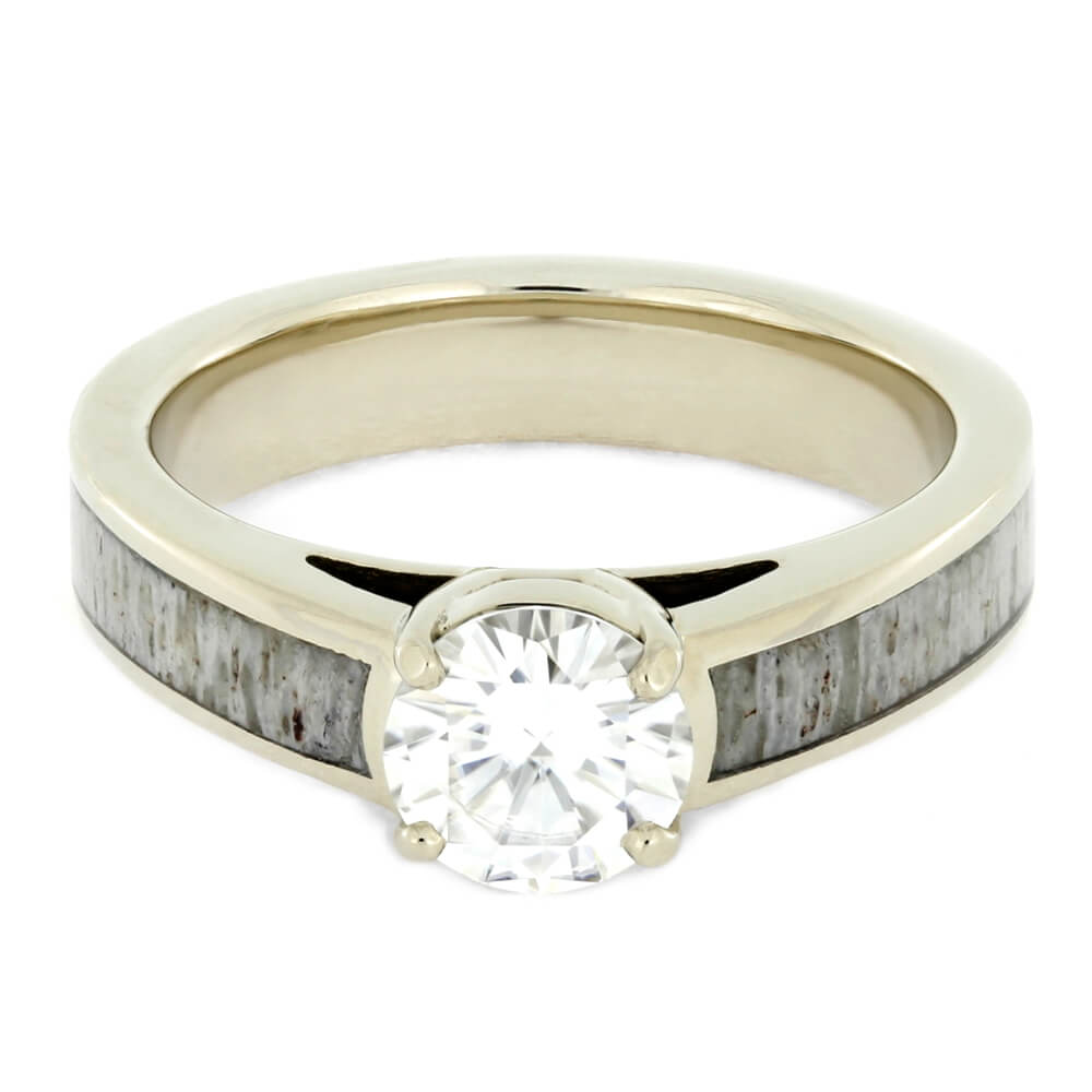 White Gold Moissanite Engagement Ring With Deer Antler-2313 - Jewelry by Johan
