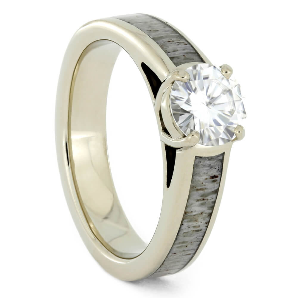 White Gold Moissanite Engagement Ring With Deer Antler-2313 - Jewelry by Johan
