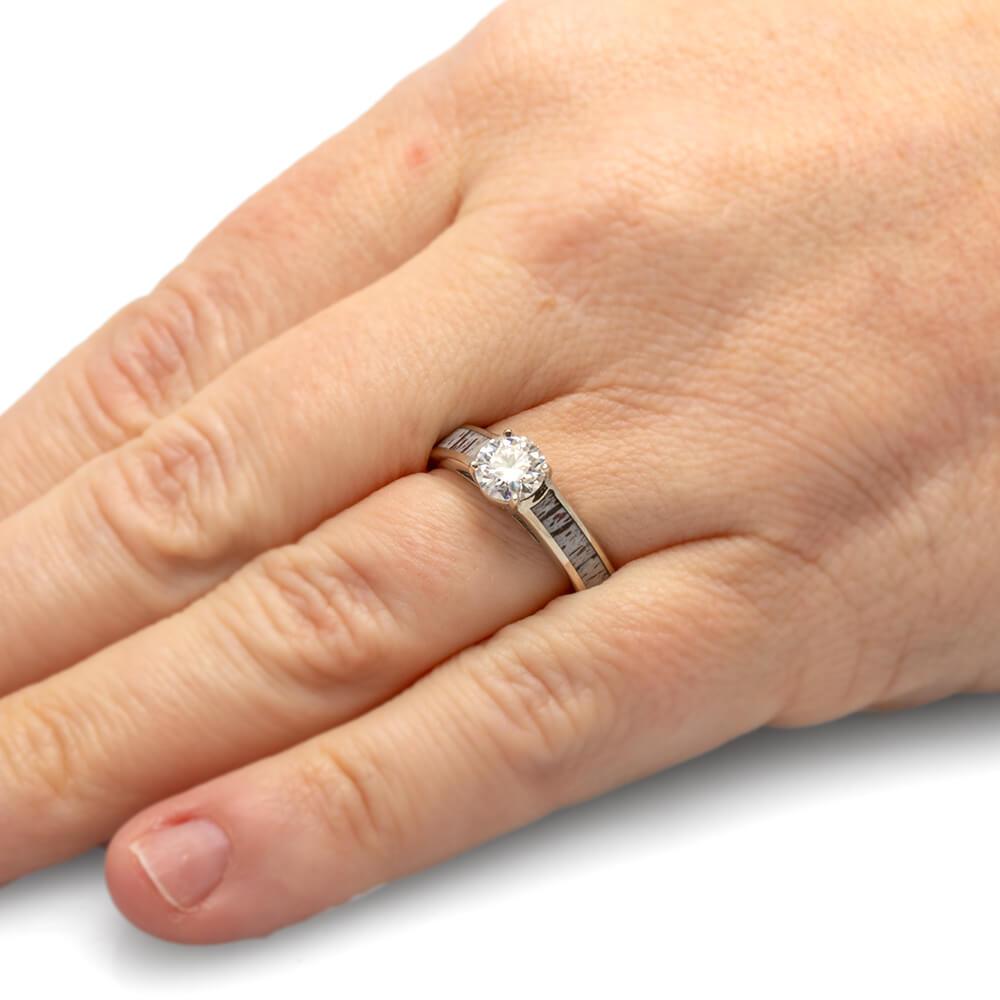 White Gold Moissanite Engagement Ring With Deer Antler-2313 - Jewelry by Johan