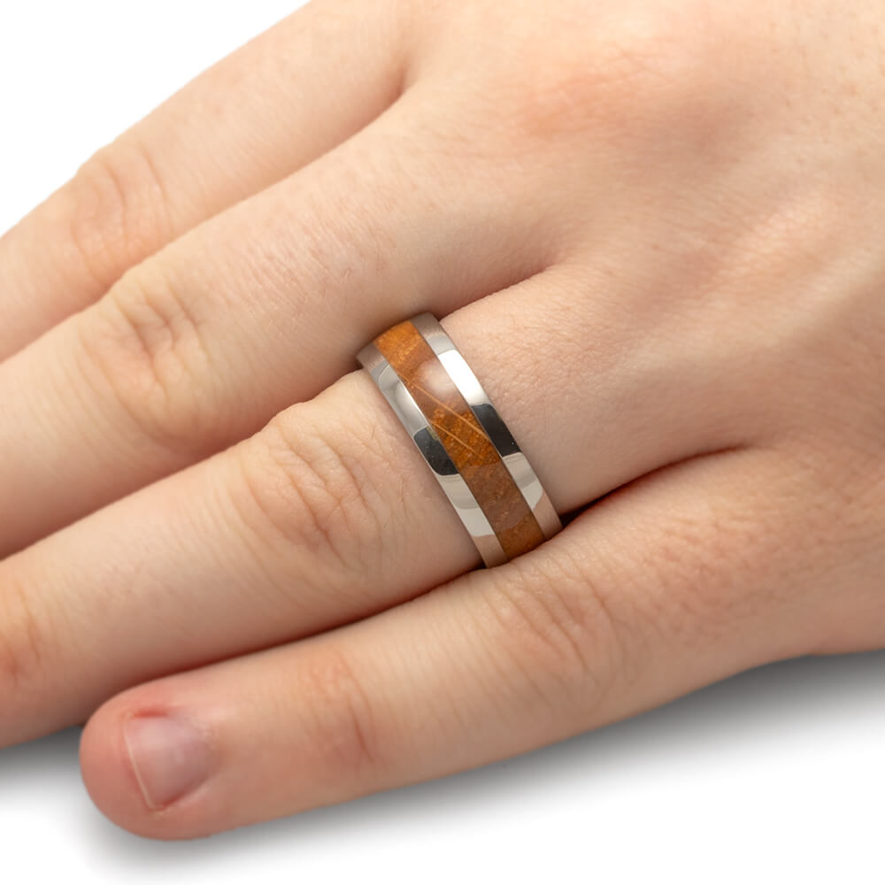 Whiskey Barrel Oak Wood Wedding Band, Titanium Ring-2316 - Jewelry by Johan