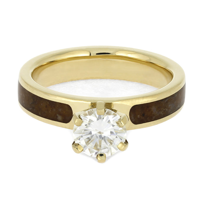 Solitaire 6 Prong Moissanite Engagement Ring With Wood Inlay - Jewelry by Johan