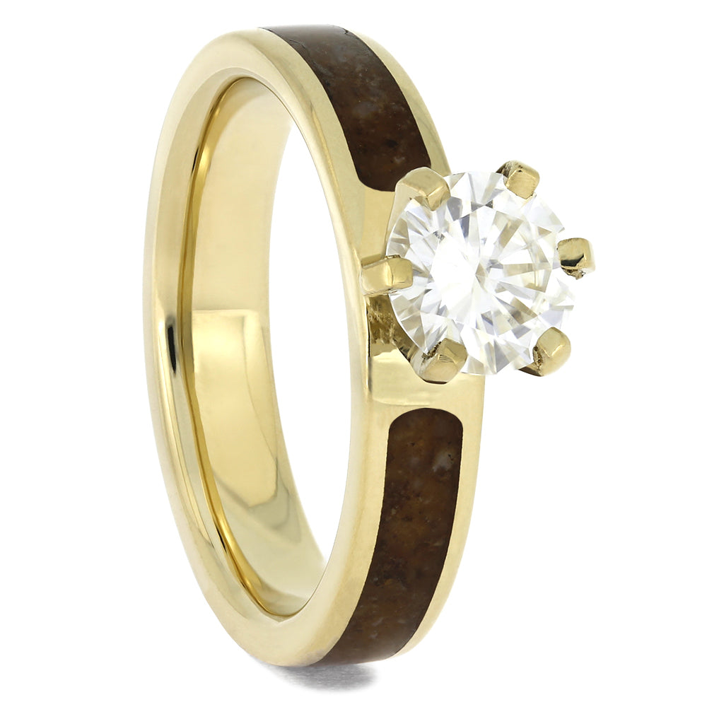 Solitaire 6 Prong Moissanite Engagement Ring With Wood Inlay - Jewelry by Johan