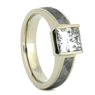 Meteorite Engagement Ring With Princess Cut Moissanite, White Gold-2339 - Jewelry by Johan