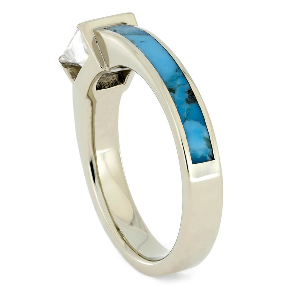 Turquoise Engagement Ring With Princess Cut Moissanite, White Gold-2340 - Jewelry by Johan