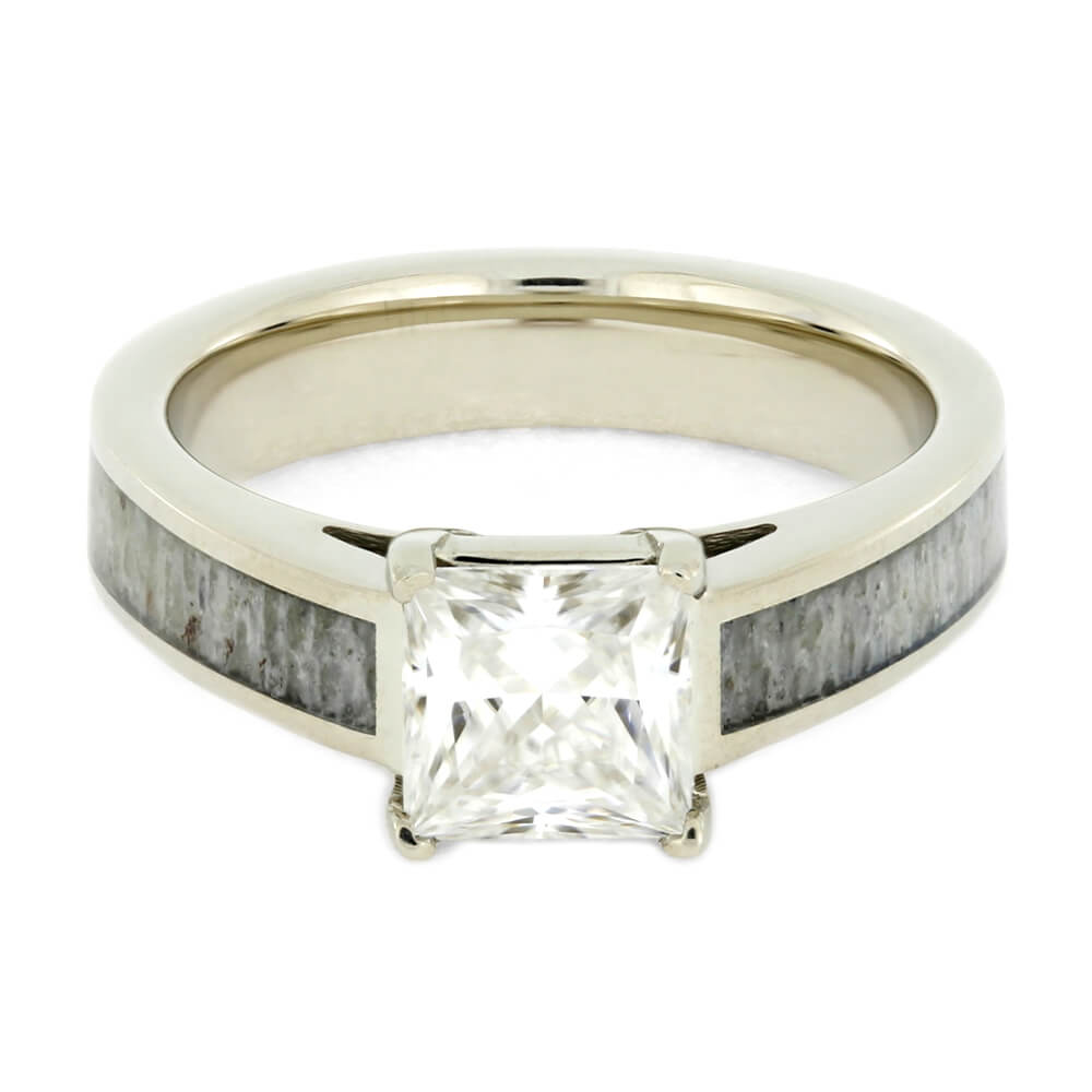 Square Stone Engagement Ring In White Gold With Deer Antler-2341 - Jewelry by Johan