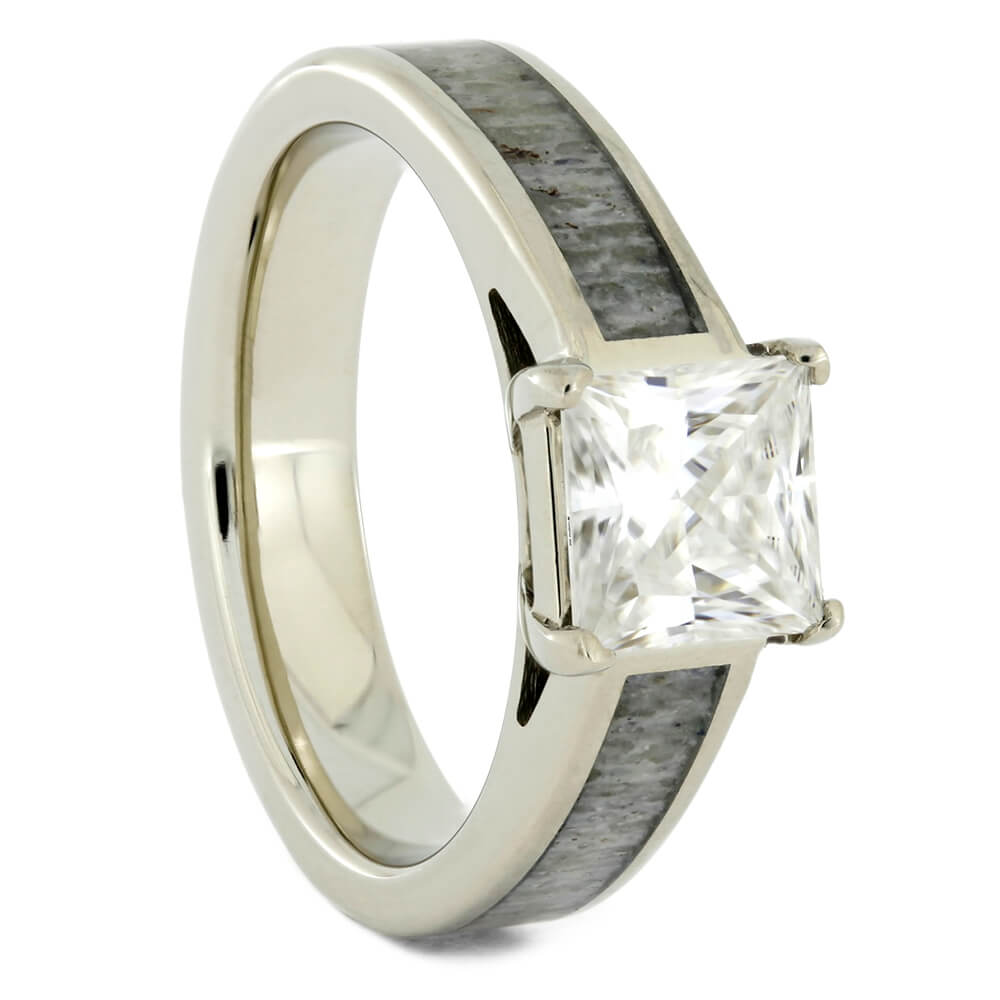 Square Stone Engagement Ring In White Gold With Deer Antler-2341 - Jewelry by Johan