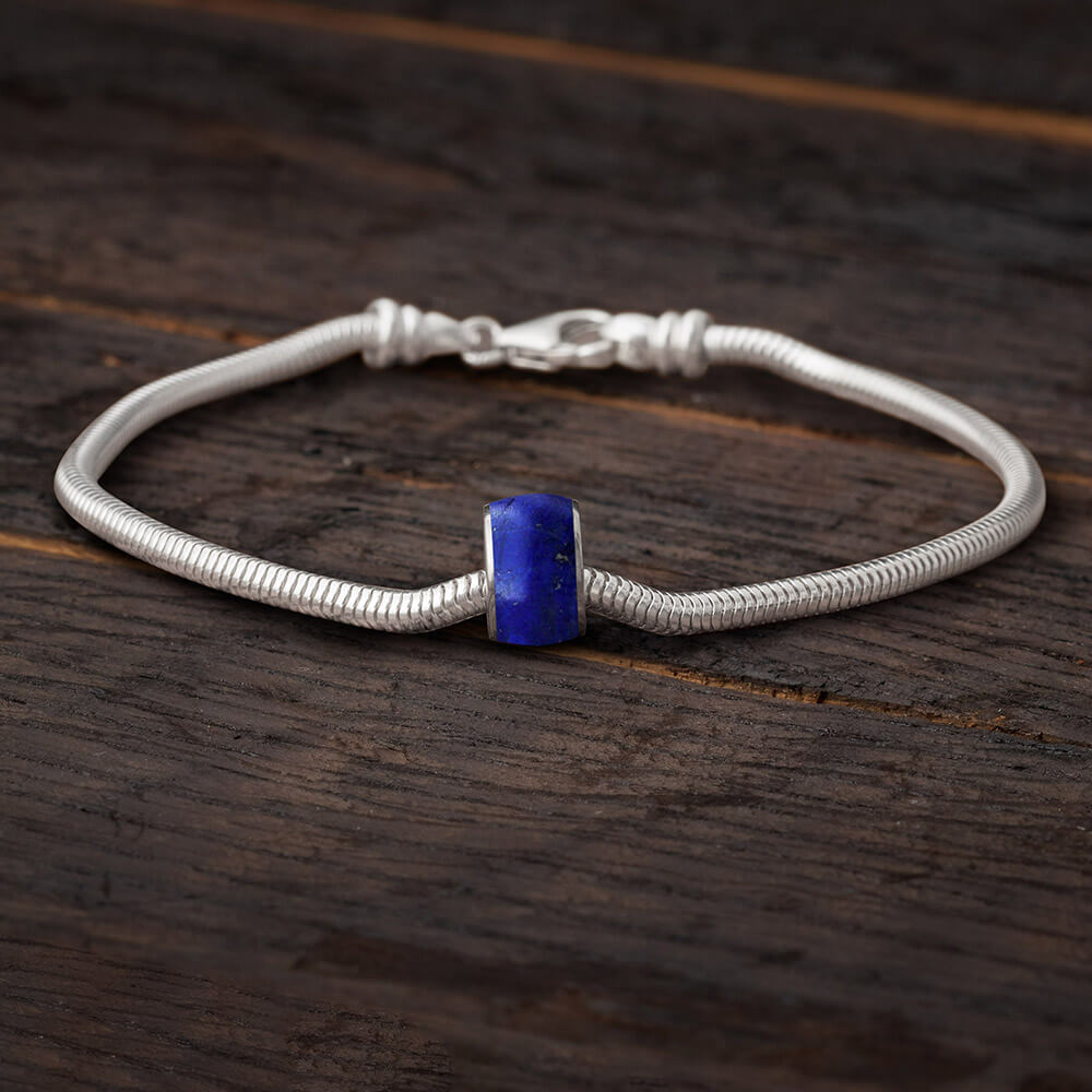 Sterling Silver Distressed Bead with Lapis Bracelet – Long's Jewelers