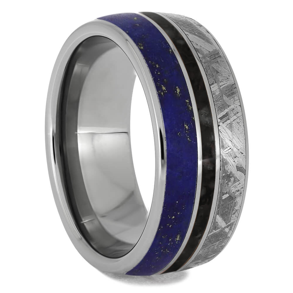 Meteorite, Lapis Lazuli and Dinosaur Bone Men's Wedding Band-2353 - Jewelry by Johan